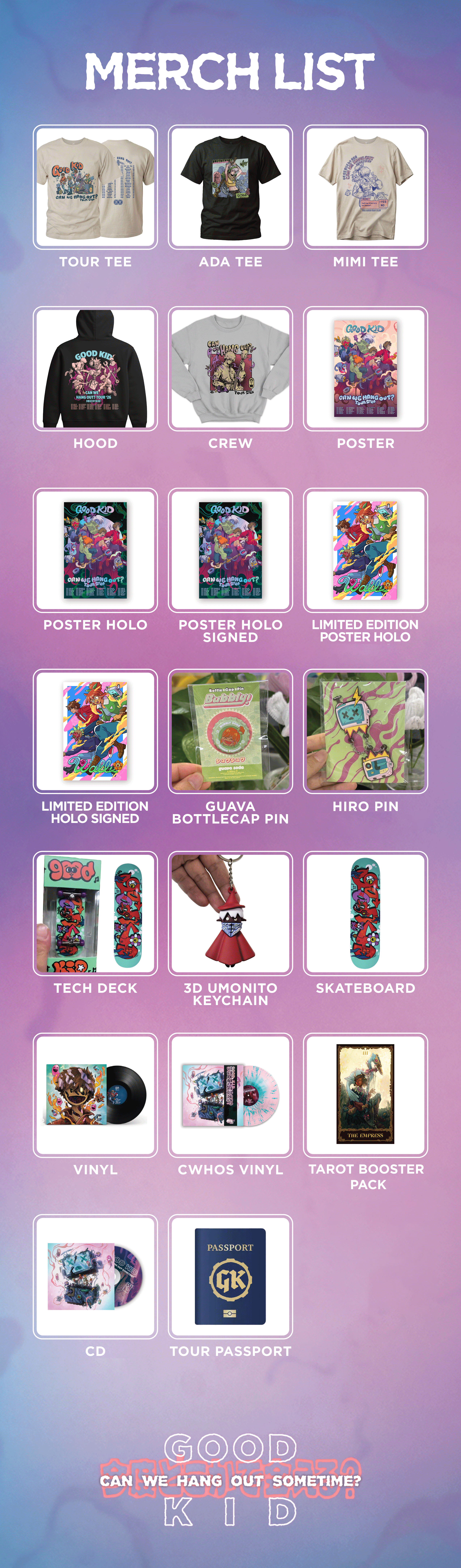 Good Kid Merch Menu